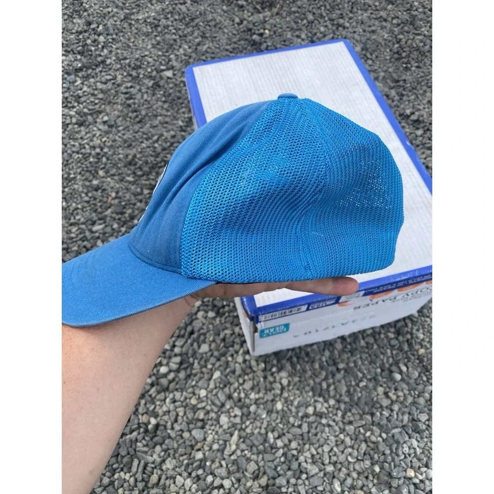 The North Face Graphic Patch Trucker Hat Cap Blue FlexFit L -‎ XL Tested Proven
